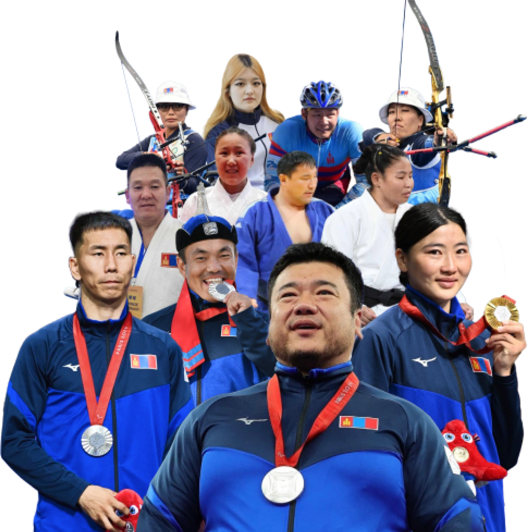 Mongolian athletes celebrating with medals